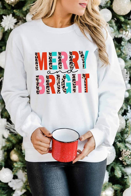 White MERRY and BRIGHT Leopard Print Pullover Sweatshirt White MERRY and BRIGHT Leopard Print Pullover Sweatshirt