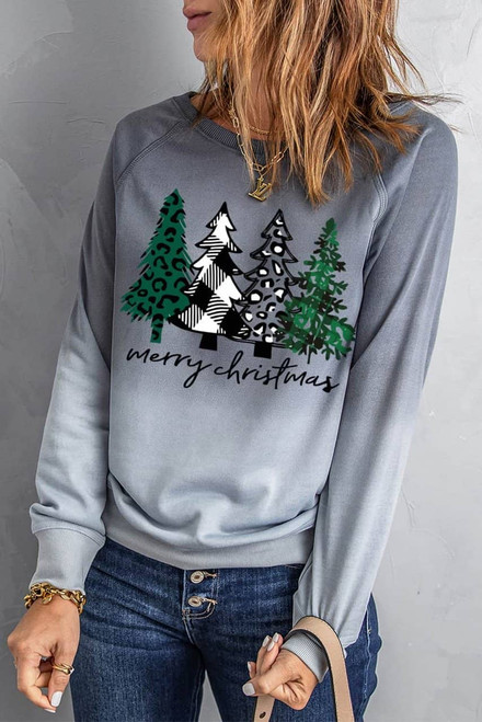 Gray Merry Christmas Tree Gradient Color Print Graphic Sweatshirt Gray Merry Christmas Tree Gradient Color Print Graphic Sweatshirt