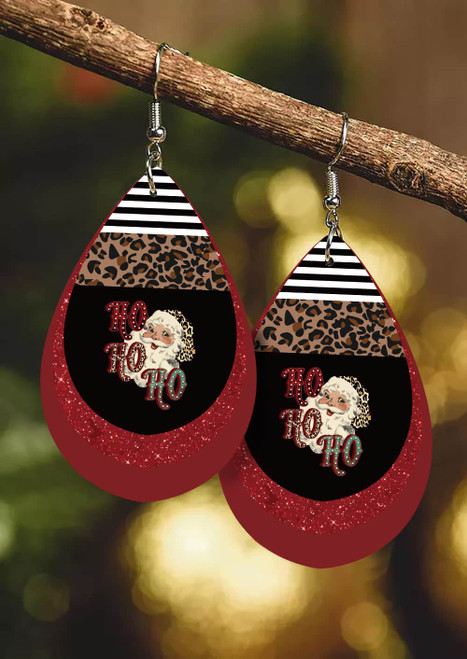 Red Christmas Santa Claus Stripe Plaid Print Drop Earrings