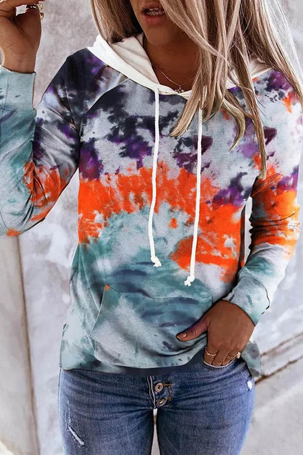 Multicolor Tie Dye Drawstring Kangaroo Pocket Hoodie Multicolor Tie Dye Drawstring Kangaroo Pocket Hoodie