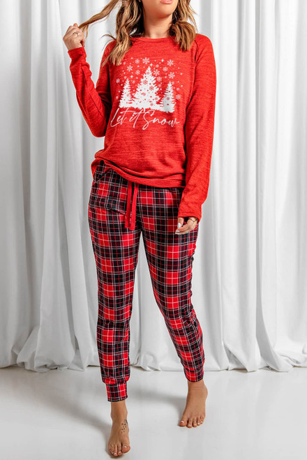 Red Let It Snow Christmas Plaid 2pcs Loungewear