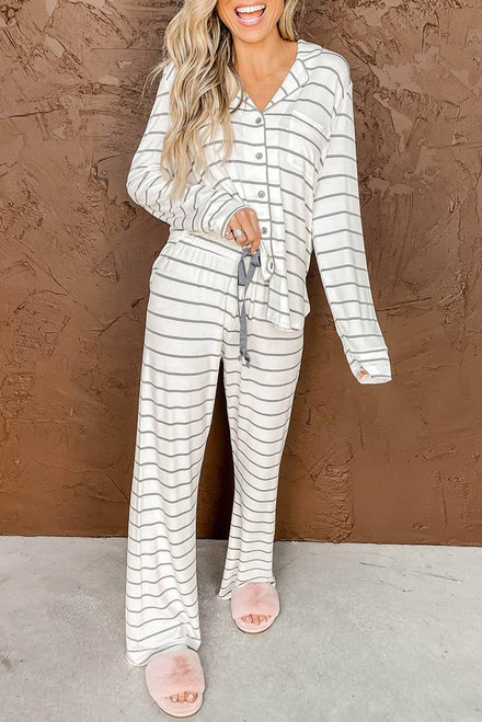 Striped Print Long Sleeve and Pants Pajamas Set Striped Print Long Sleeve and Pants Pajamas Set