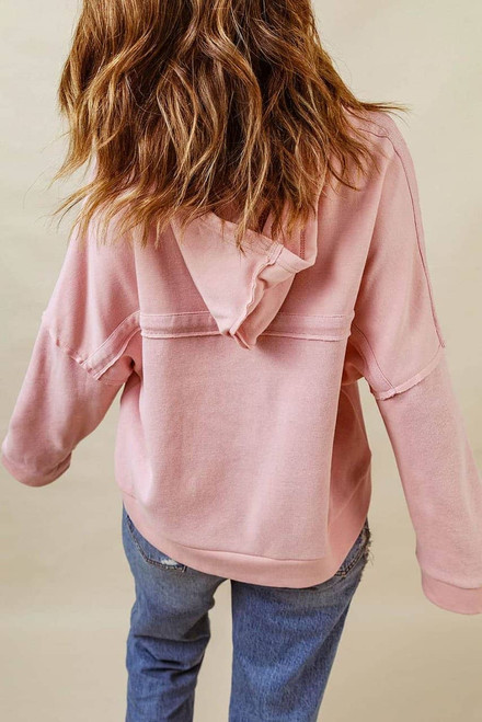 Pink Casual Button Solid Patchwork Trim Hoodie Pink Casual Button Solid Patchwork Trim Hoodie