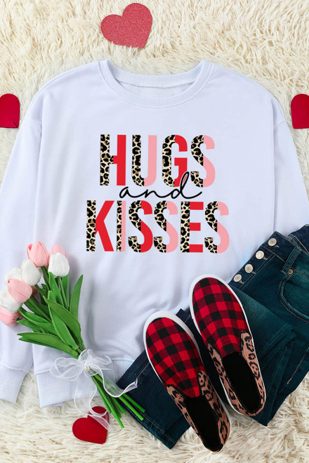 White HUGS and KISSES Leopard Long Sleeve Sweatshirt