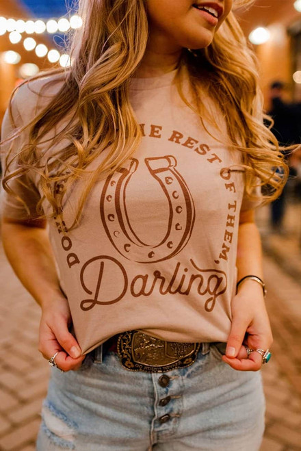 Khaki Darling Letter Graphic Print Short Sleeve T Shirt Khaki Darling Letter Graphic Print Short Sleeve T Shirt