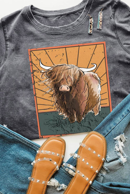 Gray Heifer Wild Land Western Fashion Graphic Tee