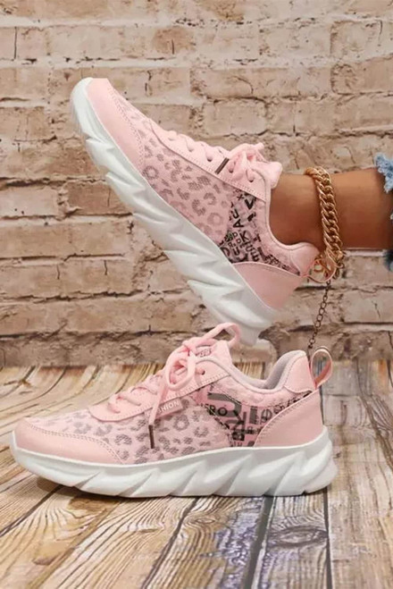 Pink Leopard Mesh Lace up Sneaker Shoes