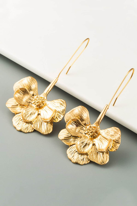 Gold Gold Floral Pendant Hook Earrings
