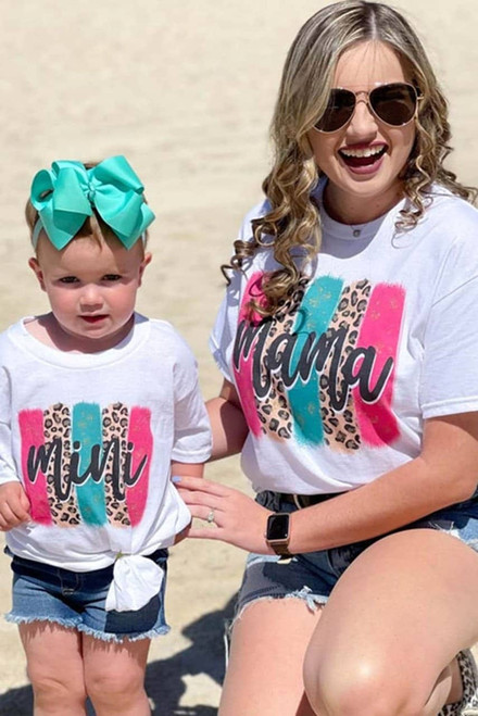 White mama Leopard Brush Stroke Graphic Print T Shirt