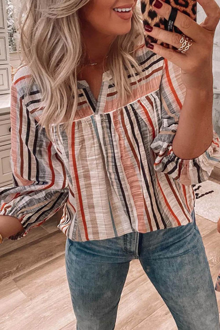 Multicolor Striped 3/4 Sleeve Blouse