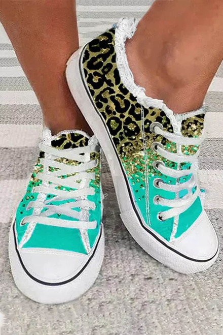 Multicolor Leopard Print Criss Cross Distressed Canvas Sneakers