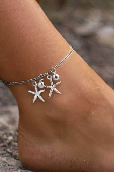 Silver Starfish Bell Dual-Layered Anklet