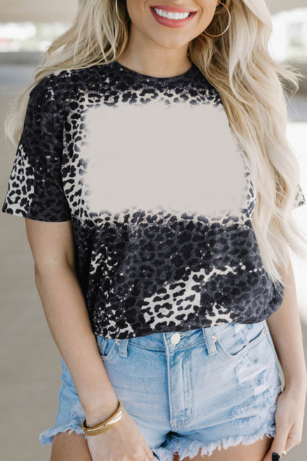 Leopard Blank Apparel- Bleached Leopard Crew Neck T-shirt