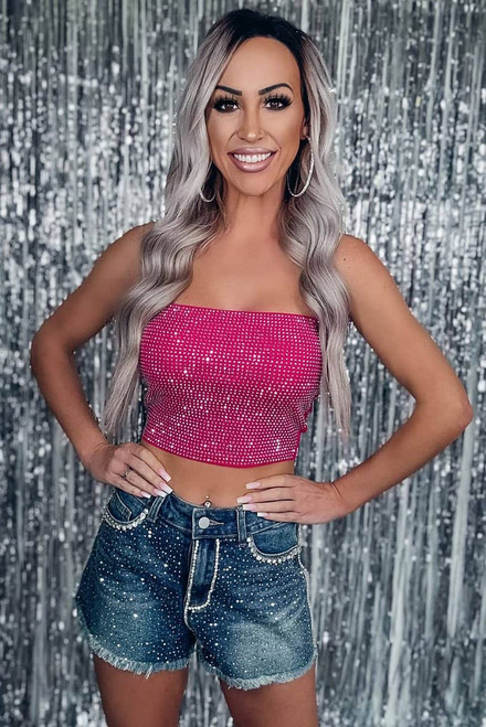 Rose Rhinestone Tube Crop Top