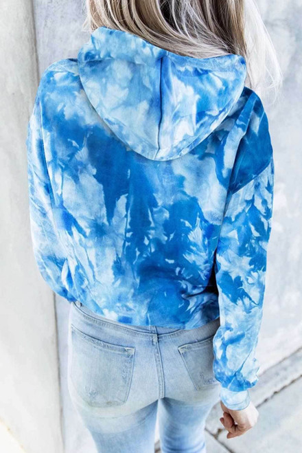 Blue Tie-dye Print Pullover Hoodie