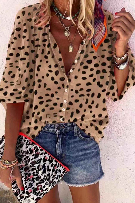 Khaki Leopard Print Casual Shirt