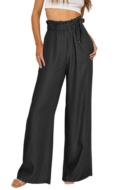 Black High Waist Pocketed Wide Leg Tencel Jeans