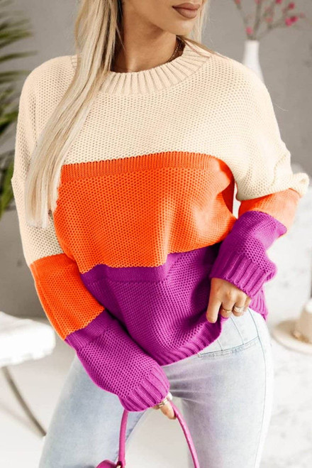 Multicolor Color Block Drop Shoulder Round Neck Knit Sweater Multicolor Color Block Drop Shoulder Round Neck Knit Sweater
