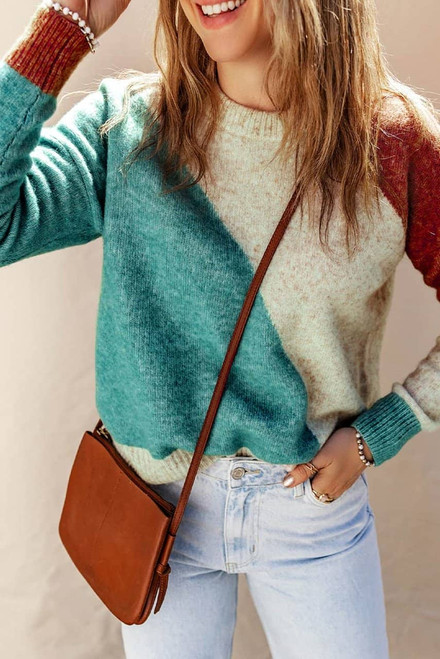 Multicolor Colorblock Ribbed Trim Round Neck Sweater Multicolor Colorblock Ribbed Trim Round Neck Sweater