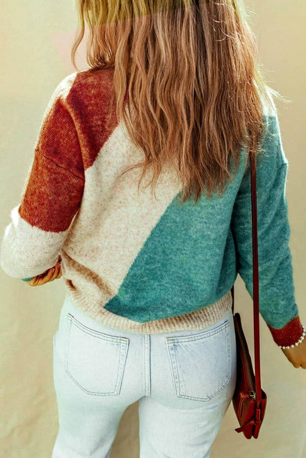 Multicolor Colorblock Ribbed Trim Round Neck Sweater Multicolor Colorblock Ribbed Trim Round Neck Sweater