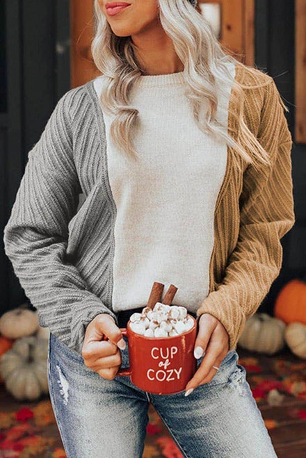 Multicolor Colorblock Textured Drop Shoulder Sweater Multicolor Colorblock Textured Drop Shoulder Sweater