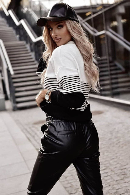 Black Striped Contrast Colorblock Knit Top