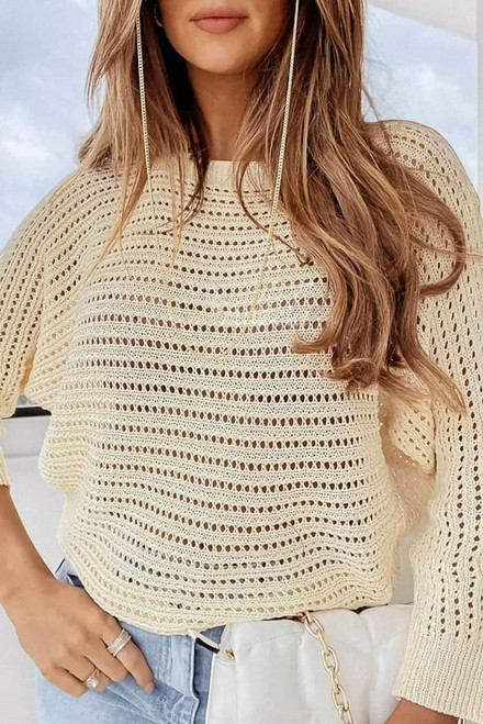 Apricot Open Knit Bracelet Sleeve Sweater Apricot Open Knit Bracelet Sleeve Sweater