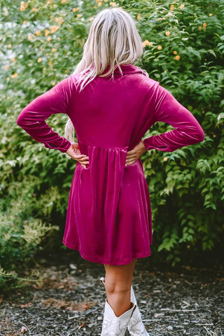 Rose Long Sleeve Ruffle Velvet Button Up Dress Rose Long Sleeve Ruffle Velvet Button Up Dress