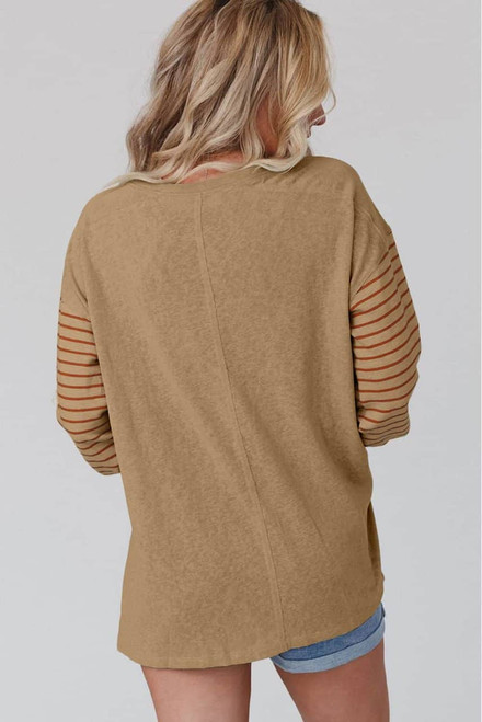 Flaxen Colorblock Striped Bishop Sleeve Top Flaxen Colorblock Striped Bishop Sleeve Top