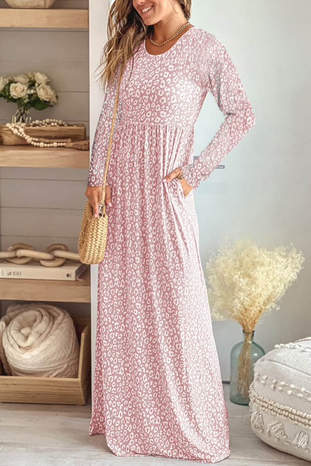 Leopard Animal Print Long Sleeve Empire Waist Maxi Dress Leopard Animal Print Long Sleeve Empire Waist Maxi Dress