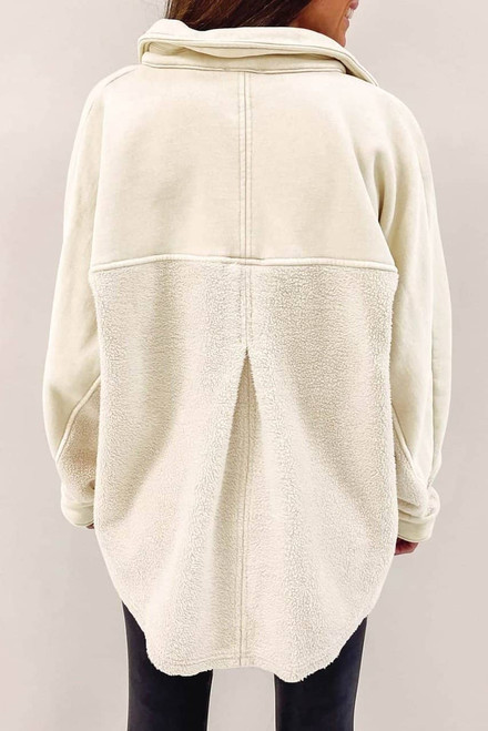 Beige Button-Up Stitching Pocket Raw Hem Shacket Beige Button-Up Stitching Pocket Raw Hem Shacket