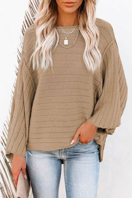 Brown Exposed Seam Ribbed Knit Dolman Top Brown Exposed Seam Ribbed Knit Dolman Top