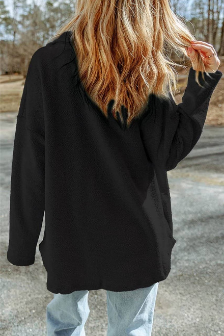 Black Contrast Flap Pockets Relaxed Shacket Black Contrast Flap Pockets Relaxed Shacket