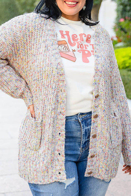 Apricot Multi Color Mixed Thread Plus Size Cardigan