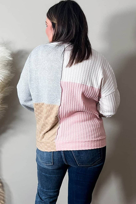 Multicolor Cable Knit Colorblock Long Sleeve Plus Size Top Multicolor Cable Knit Colorblock Long Sleeve Plus Size Top