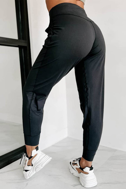 Black Exposed Seam High Waist Pocketed Joggers Black Exposed Seam High Waist Pocketed Joggers
