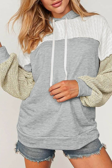 Gray Colorblock Patchwork Pullover Hoodie Gray Colorblock Patchwork Pullover Hoodie