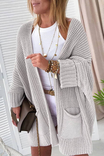 Gray Oversized Fold Over Sleeve Sweater Cardigan Gray Oversized Fold Over Sleeve Sweater Cardigan