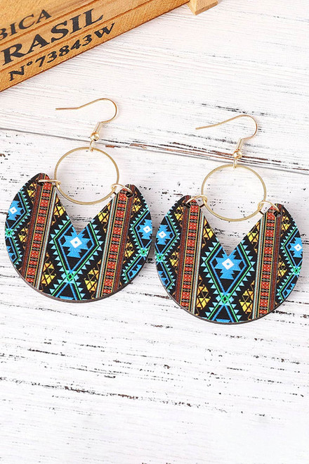 Multicolour Western Fashion Aztec Circle Wooden Earrings