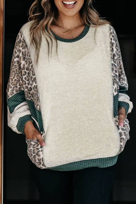 Leopard Colorblock Patchwork Dolman Sleeve Plus Size Top Leopard Colorblock Patchwork Dolman Sleeve Plus Size Top