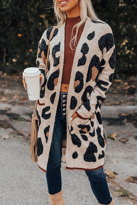 Leopard Animal Print Open Midi Cardigan Leopard Animal Print Open Midi Cardigan
