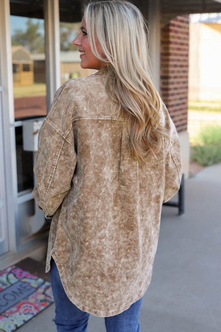 Khaki Vintage Distressed Mineral Wash Oversized Shacket Khaki Vintage Distressed Mineral Wash Oversized Shacket