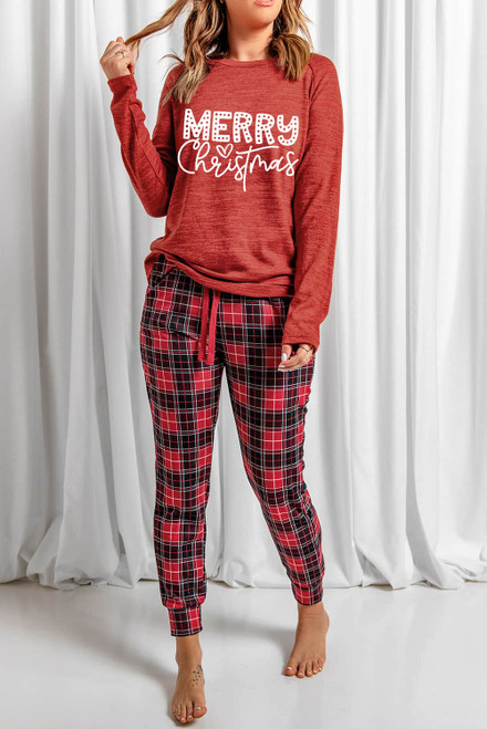 Red MERRY Christmas Graphic Top Plaid Pants Set