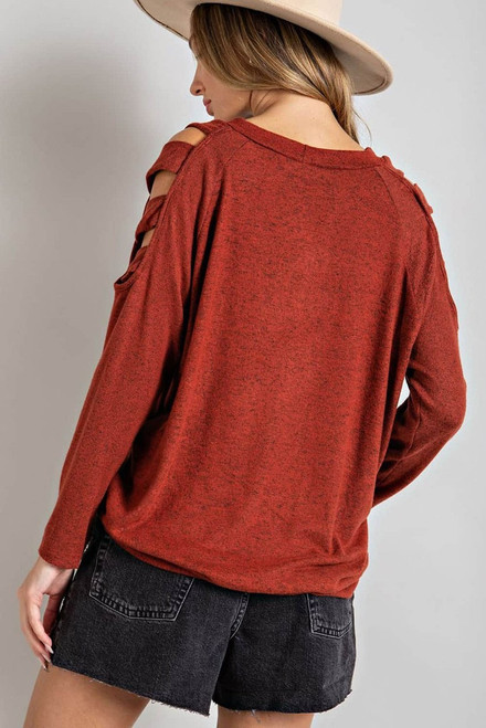 Orange Cutout Cold Shoulder Long Sleeve Top Orange Cutout Cold Shoulder Long Sleeve Top