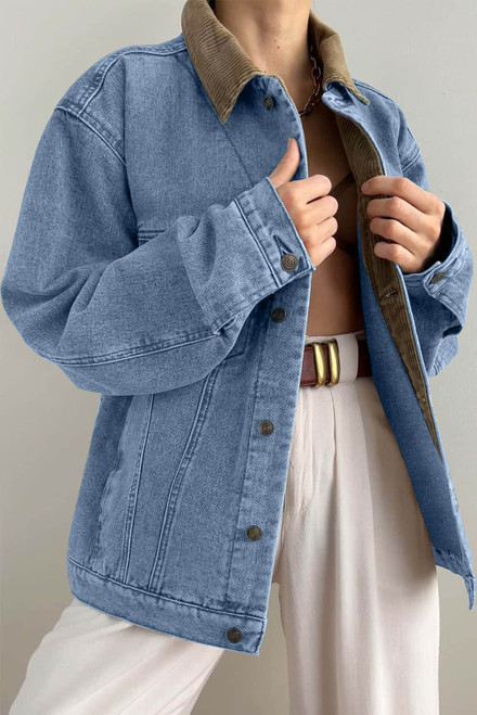 Sky Blue Vintage Corduroy Collar Denim Jacket