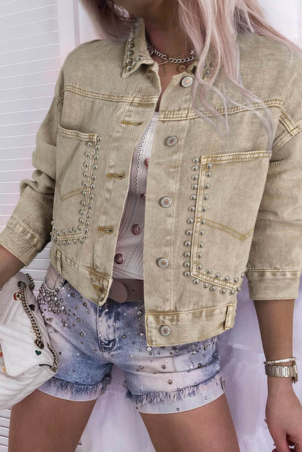 Flaxen Rivet Studded Pocketed Denim Jacket