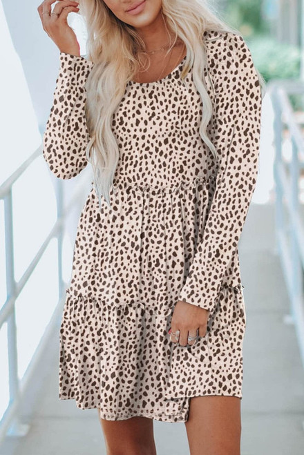 Leopard Animal Print Tiered Long Sleeve Dress Leopard Animal Print Tiered Long Sleeve Dress