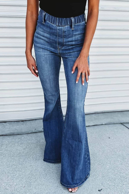 Blue Elastic High Waist Flare Jeans Blue Elastic High Waist Flare Jeans