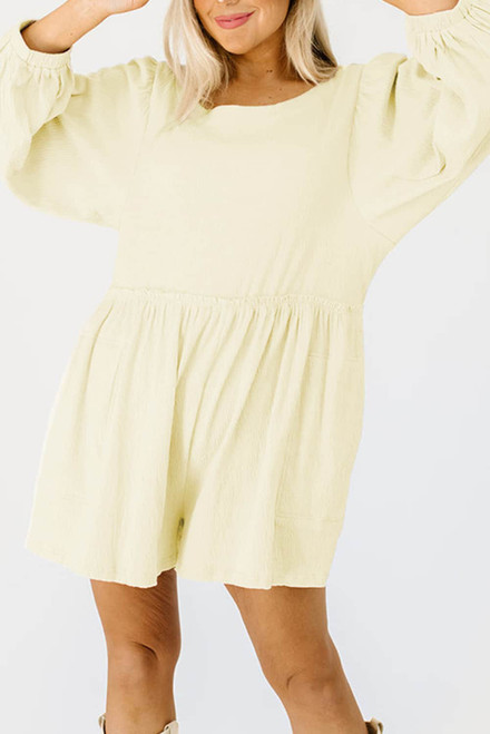 Apricot Solid Color High Waist Long Sleeve Romper