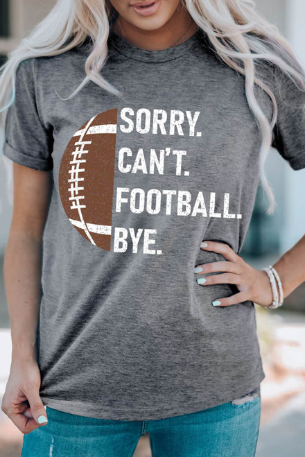 Gray American Football Graphic Casual T Shirt